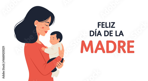 A mother lovingly cradles her baby, celebrating Mother's Day in a heartwarming illustration.