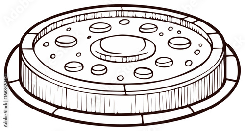 Relaxing round hot tub spa therapeutic whirlpool bath line art drawing