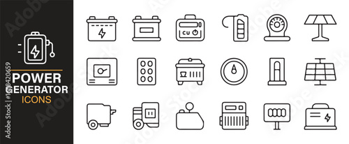 Power generator vector icons representing backup, renewable, and portable energy.