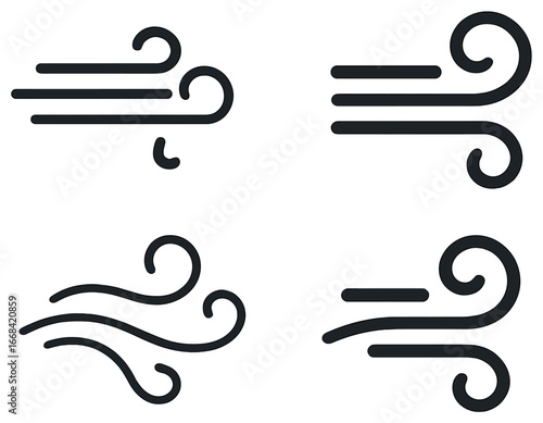 Dynamic wind swirls vector - elegant abstract curves, minimalist air flow design for decor