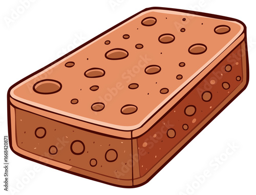 Cartoon brown porous block illustration with many holes and textured surface