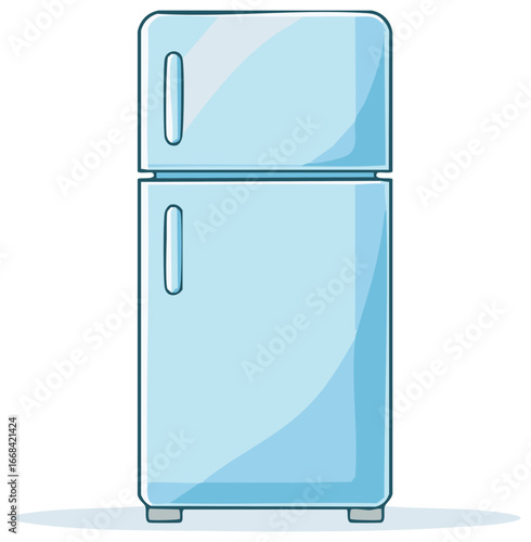 Blue Cartoon Refrigerator Illustration Standing on the Floor