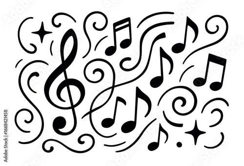 Musical symbols vector: abstract art of notes and swirls for symphony concepts
