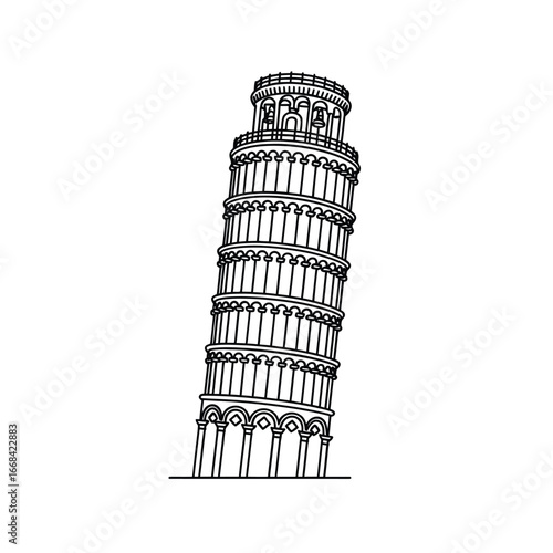Hand drawn sketch of the leaning tower of pisa in italy