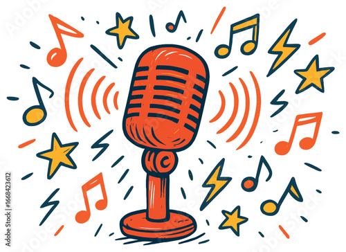 Retro microphone vector for music enthusiasts: vibrant sound and audio celebration concept