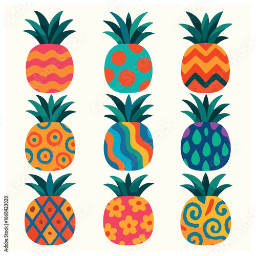 Tropical pineapple patterns vector: vibrant and colorful designs for summer decor