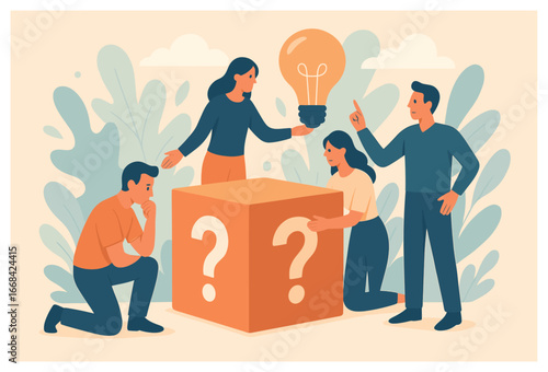 Teamwork and problem solving vector: collaborative mystery-solving concept in action