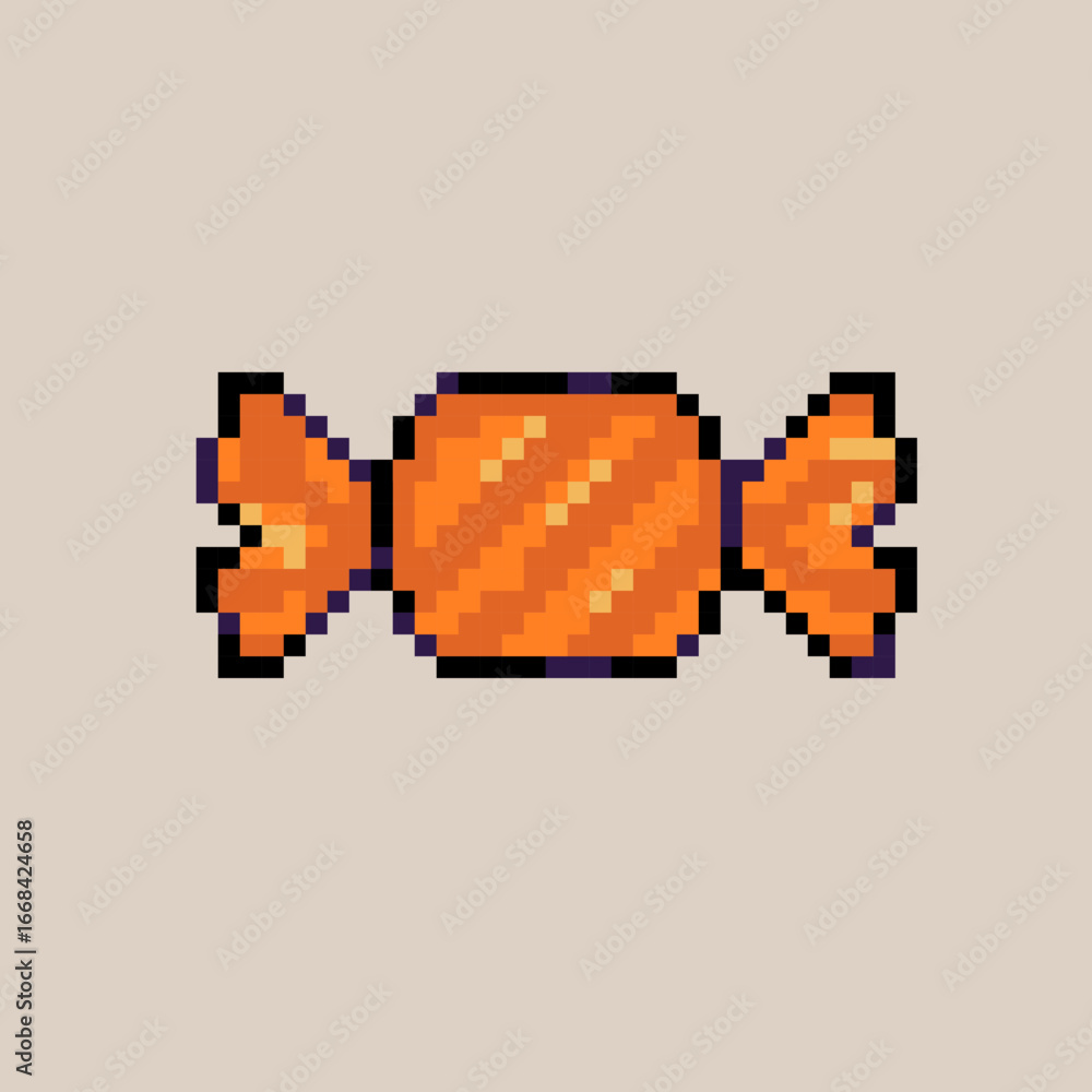 Fototapeta premium Pixel Art Orange Wrapped Candy Halloween Illustration