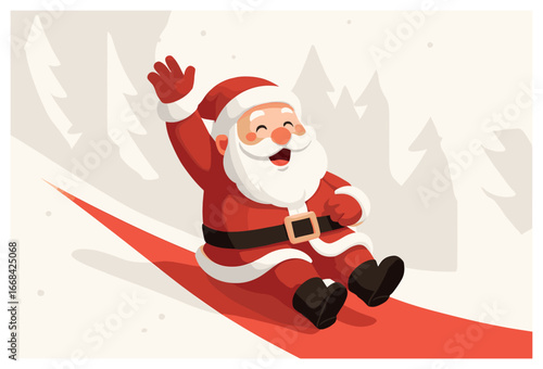 Santa claus holiday vector: joyful christmas slide in winter wonderland
