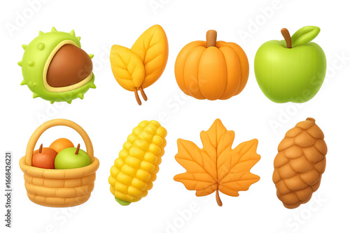 3d autumn harvest: fall fruit and vegetables in vibrant colors