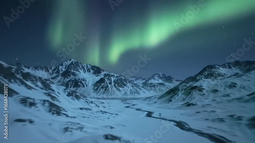 The Northern Lights Above a Snowy Mountain Landscape, Aurora Borealis