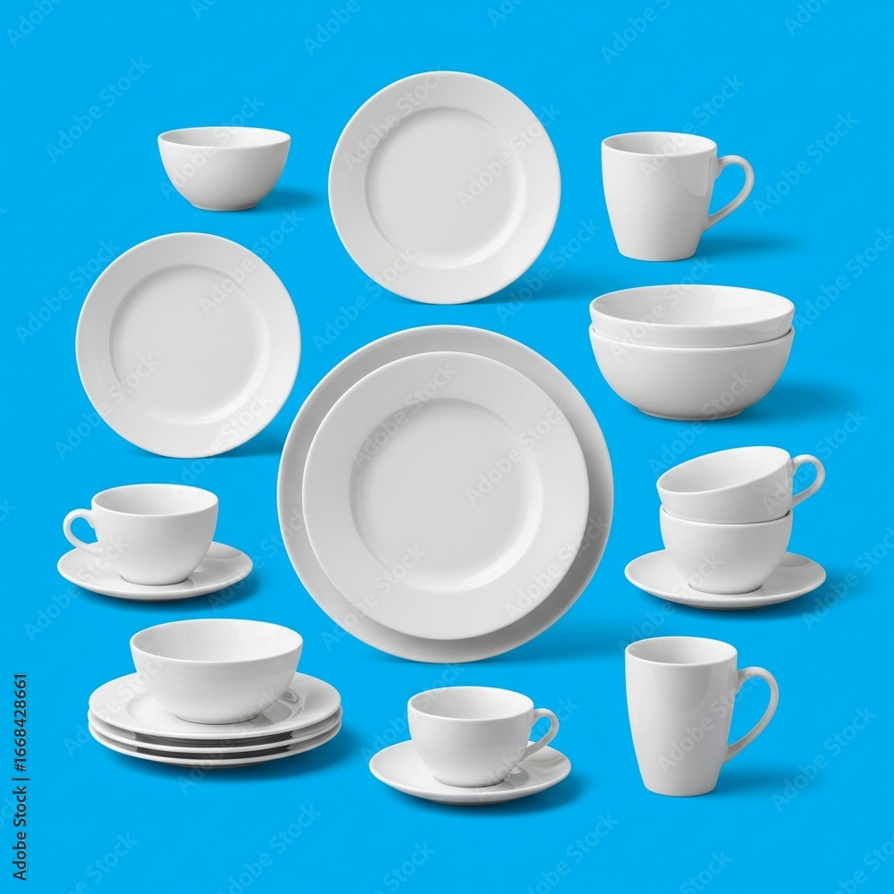 Fototapeta premium crockery isolated on blue background