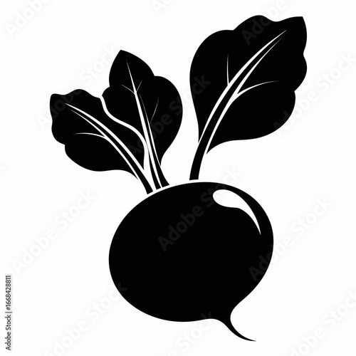 Simple black radish silhouette on white background