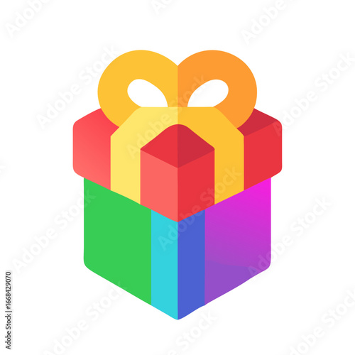 Colorful gift box with ribbon in flat design style  