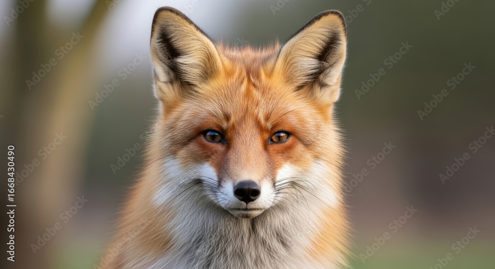 Fototapeta premium A red fox stares intently with its beautiful orange eyes