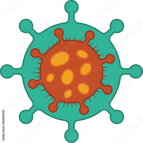 Illustration of a virus cell structure with distinctive features.