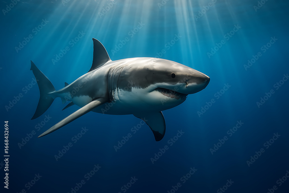 Fototapeta premium Great White Shark in Oceanic Environment