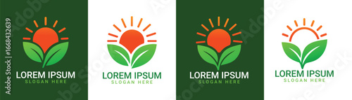 Sun Leaf Logo Set Green Energy and Nature Concept Icons

