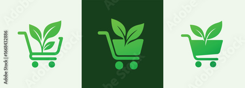 Eco Shopping Cart Logo Organic Market and Green Store Icons