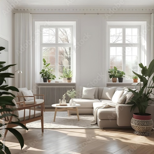 Minimalist Living Room with Natural Light and Plants

