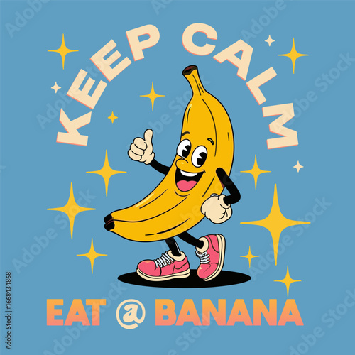 a cheerful anthropomorphic banana character vintage comic Retro Style