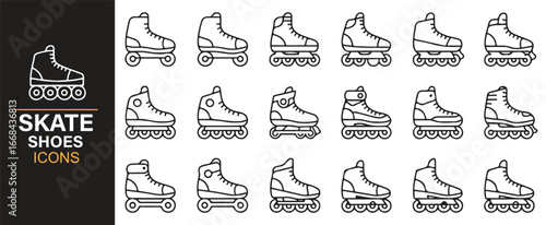 Modern skate shoes icons showing various roller and inline skate designs for recreation.