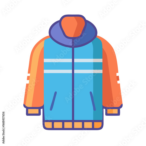 Colorful hooded jacket with blue and orange design  