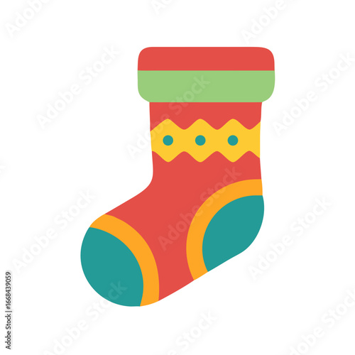 Colorful Christmas sock with decorative patterns and cuff  