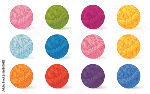 Vibrant Yarn Balls in a Spectrum of Colors Perfect for Crafting and Creative Projects on White Background