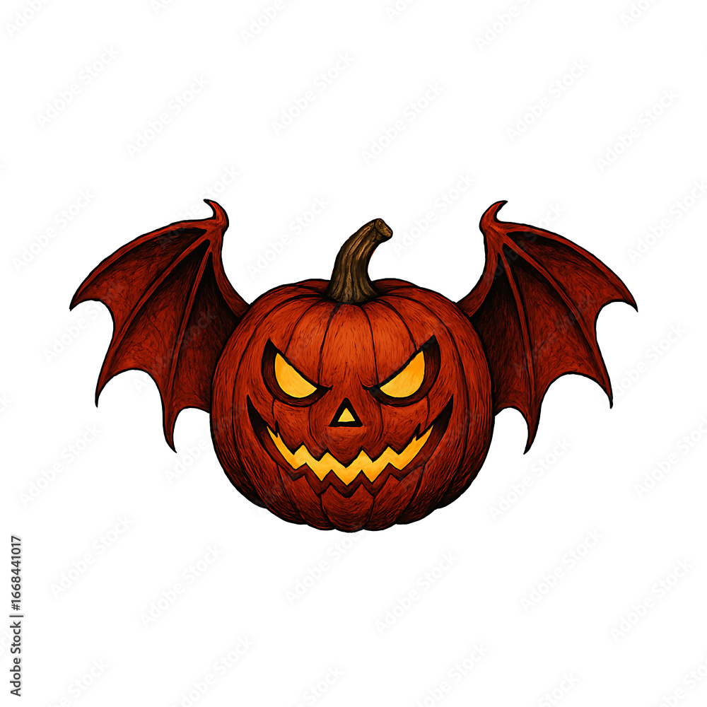 Fototapeta premium Red Bat-Winged Pumpkin PNG – Halloween Graphic with Transparent Background
