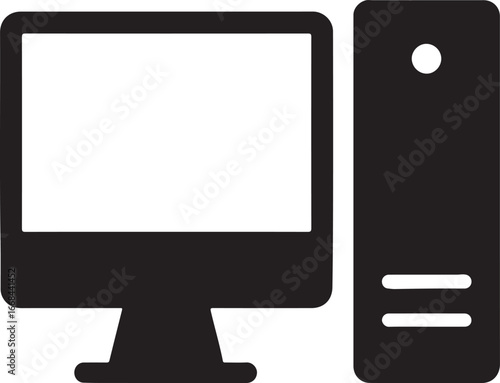 Desktop PC silhouette vector, computer and technology design, perfect for office and digital graphics.