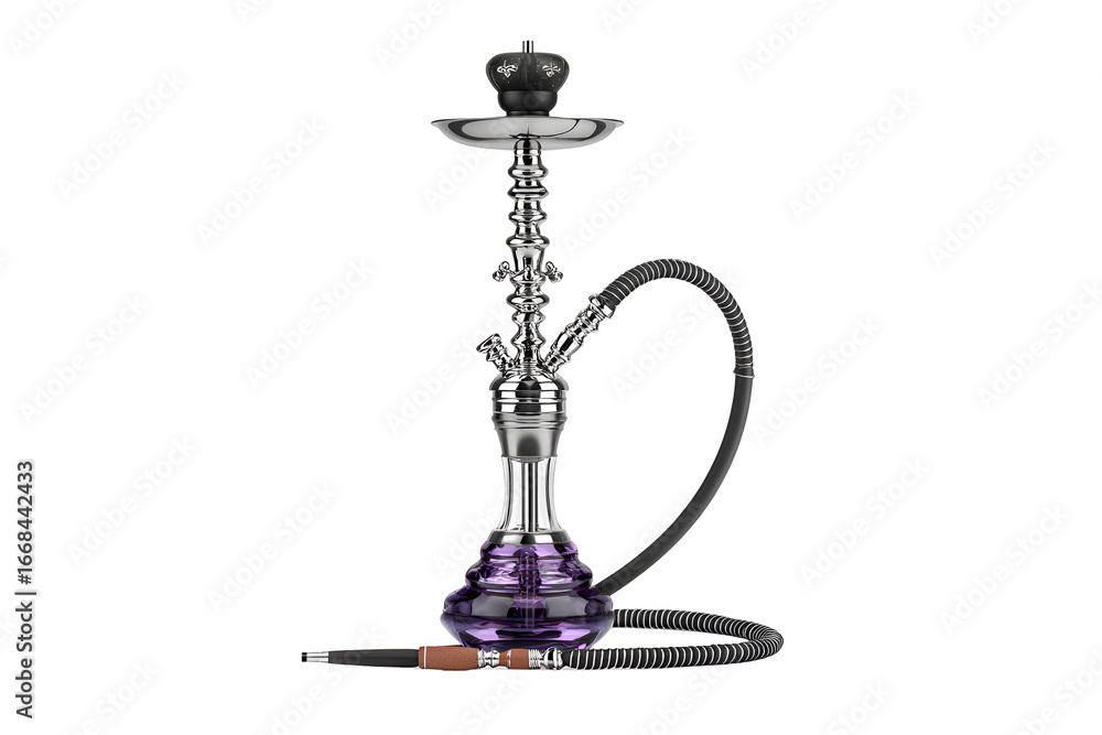 Obraz premium Elegant Purple and Silver Hookah on Black Background