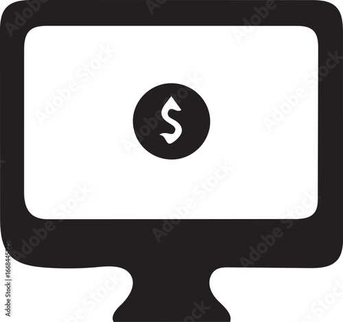 Online Money Transfer Icon: Simple Black and White Computer Screen Graphic