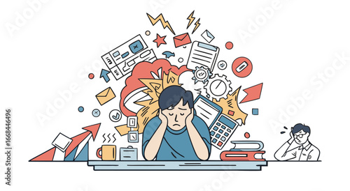 The Struggle of Overwhelmed Businessperson Drowning in Conflicting Tasks and Heavy Burden
