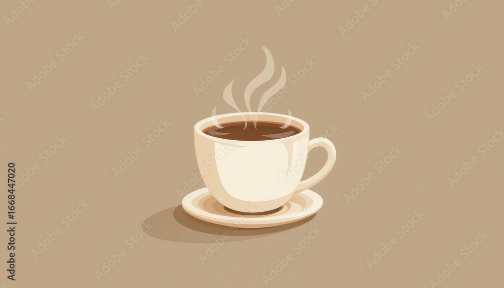 Obraz premium Abstract Coffee Cup Illustration Beige and Brown Background Minimalist Design Style Subtle Steam Warm Brown Coffee