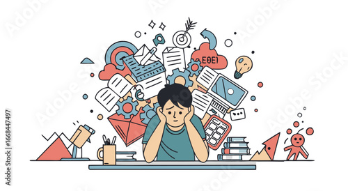 The Struggle of Overwhelmed Businessperson Drowning in Conflicting Tasks and Heavy Burden
