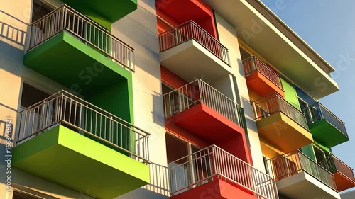 Colorful apartment building with balconies