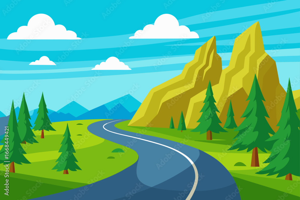 Fototapeta premium Scenic landscape with road mountains and trees view