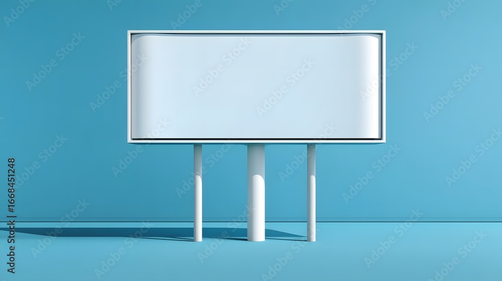 Obraz premium Blank Advertising Billboard Display Against a Solid Blue Background in Minimalist Outdoor Setting
