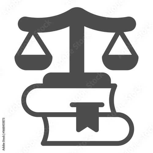 Scales of justice on books solid icon, jurisprudence concept. Vector graphics. Law books with libra scales, knowledge sign on white background, glyph style icon for mobile or web design.