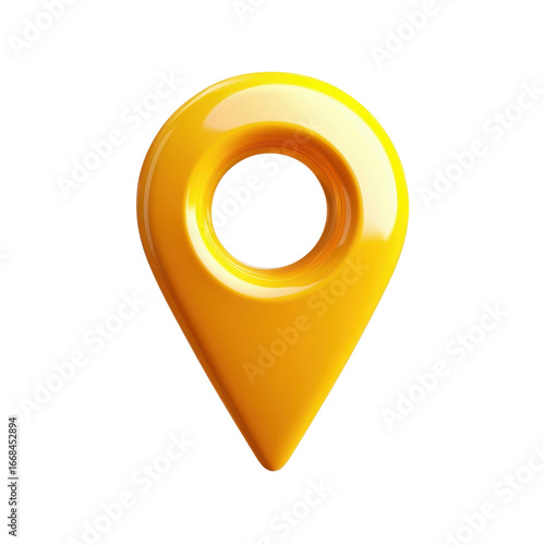 3D yellow location pin icon with a hollow center- representing navigation- direction- and maps in a sleek- modern design. Isolated on transparent background- png.