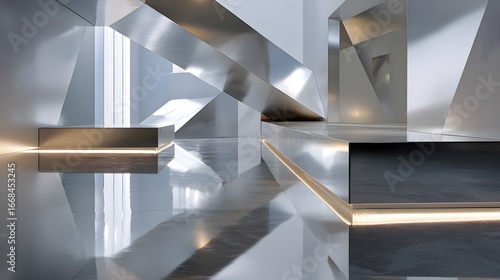 Wallpaper Mural Futuristic Interior Design Featuring Geometric Shapes and Metallic Surfaces with Reflections Torontodigital.ca