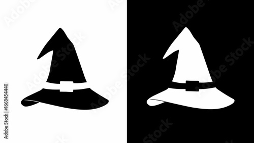 Witch Hat Silhouette Illustration, Black and White Halloween Icon, Magic Symbol