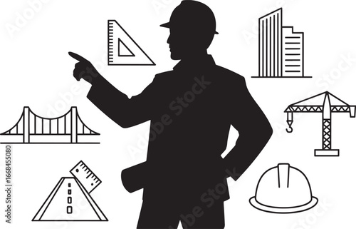 Architectural Visionary Silhouette Construction Blueprint Design and Engineering Expertise