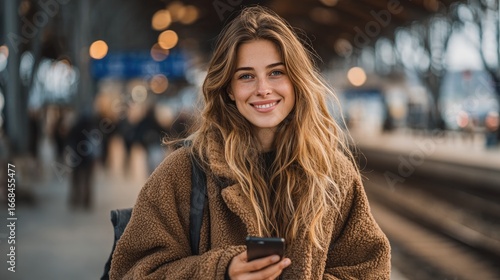 Woman Smiling at Train Station