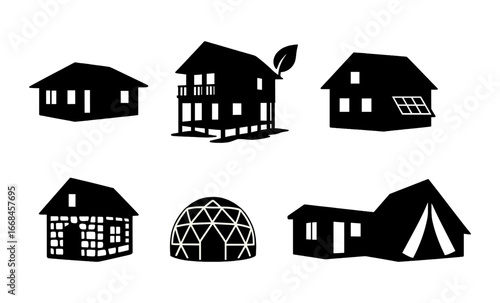 Sustainable housing silhouettes with eco-friendly design elements and unique architectural concepts