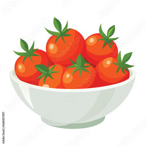 Bowl of Ripe Red Tomatoes with Green Stems fresh