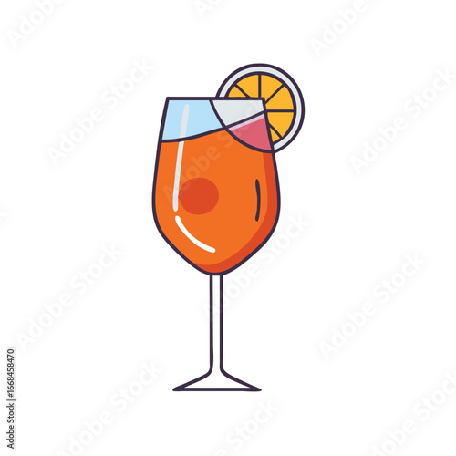 Illustration of Aperol Spritz cocktail garnished with an orange slice on white