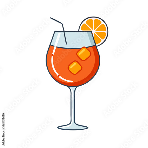 Refreshing Aperol Spritz Cocktail Illustration with Orange Slice Garnish and Straw
