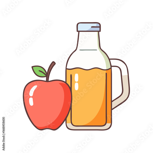 A refreshing apple juice in a bottle with a red apple fruit